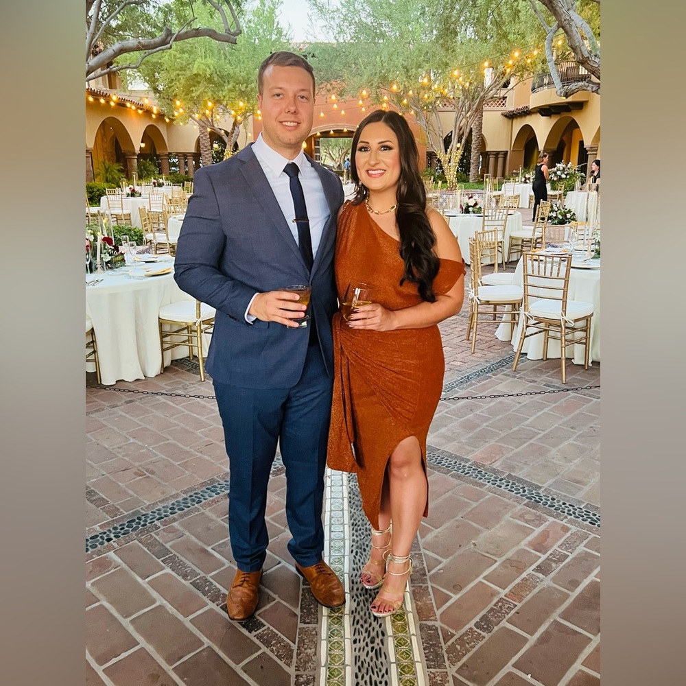 Petal & Pup Off Shoulder Bronze Midi Dress